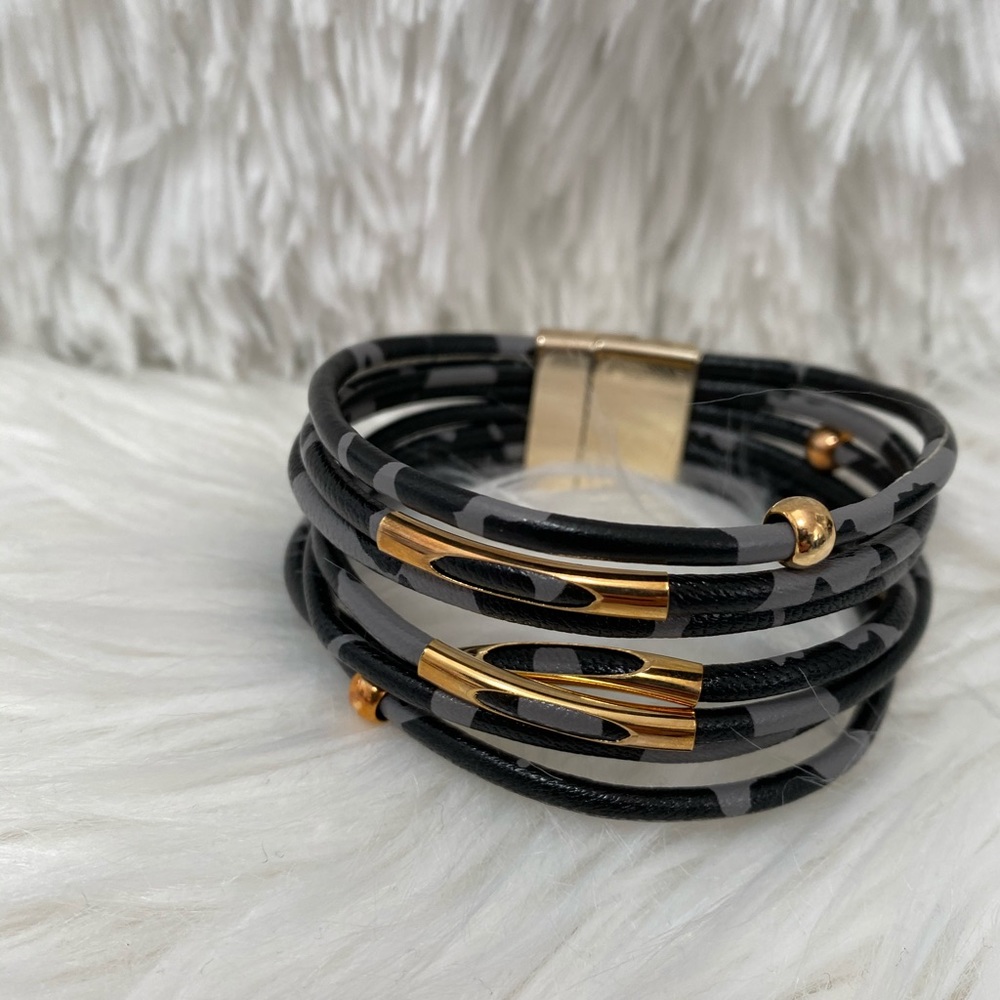 Grey Leopard Tube Bracelet
